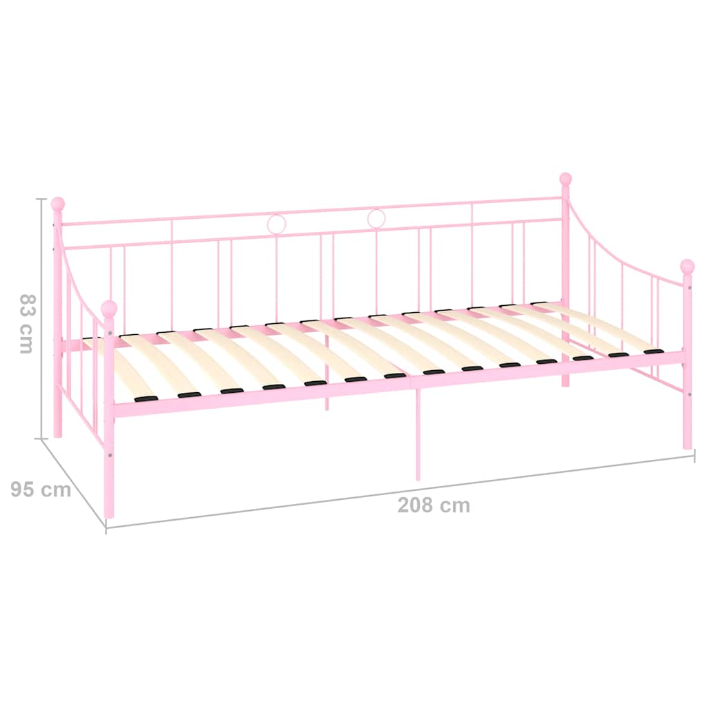 Day Bed Frame | Pink | Metal, Plywood, and Plastic | 90 x 200 cm