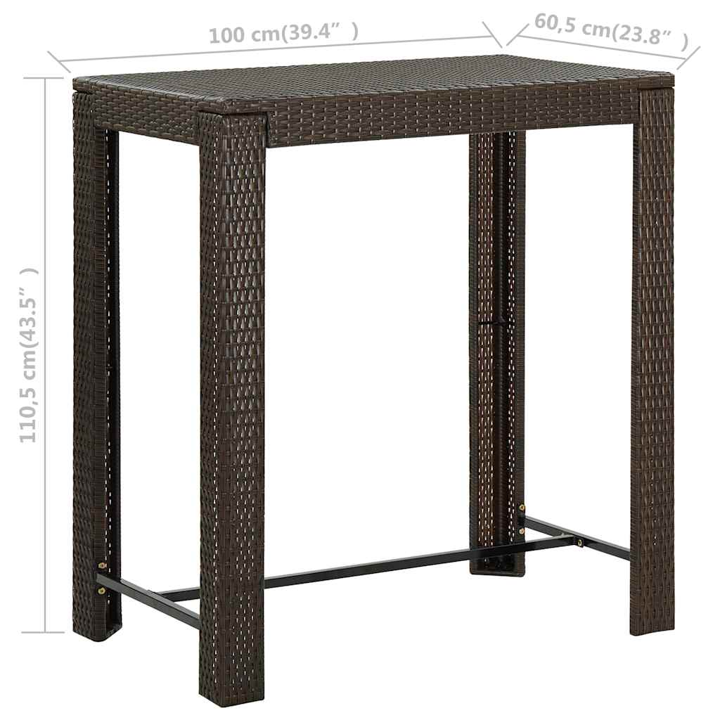 Bar Table | Brown | PE rattan, Powder-Coated Steel | 100x60.5x110.5 cm