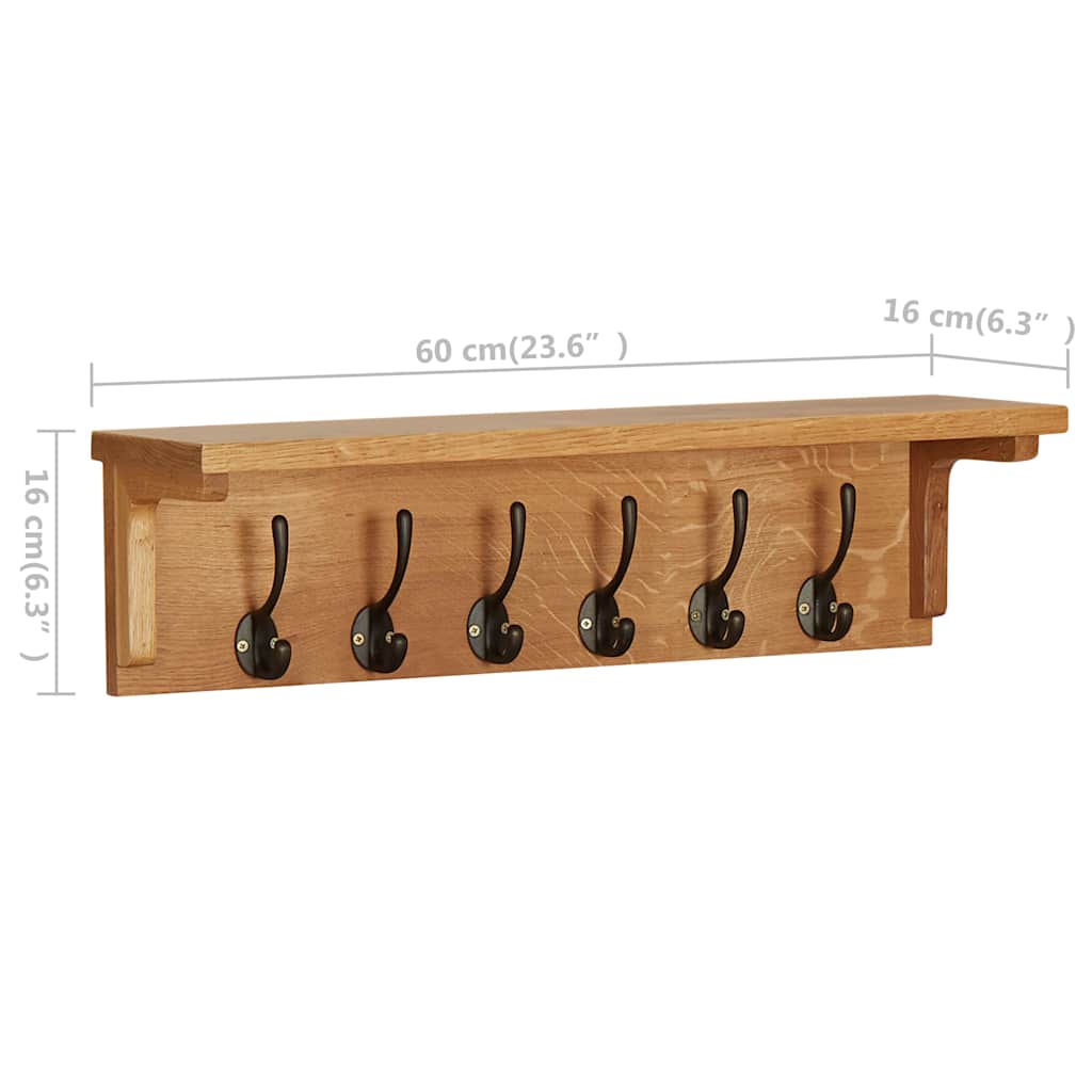 Coat Rack | Natural Oak | Solid Oak Wood | Compact | Hooks | Coat Rack