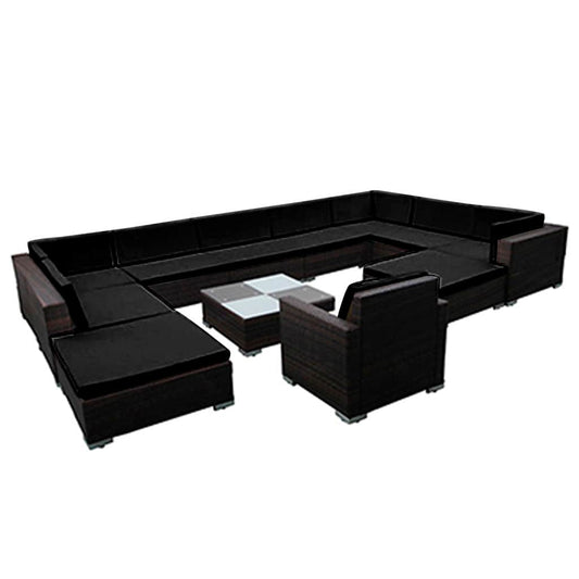 12 Piece Garden Lounge Set with Cushions Poly Rattan Black