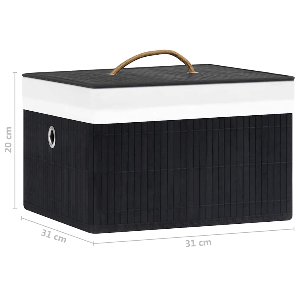 Storage Box | Set of 4 | Black | Bamboo, Fabric | Medium | Collapsible