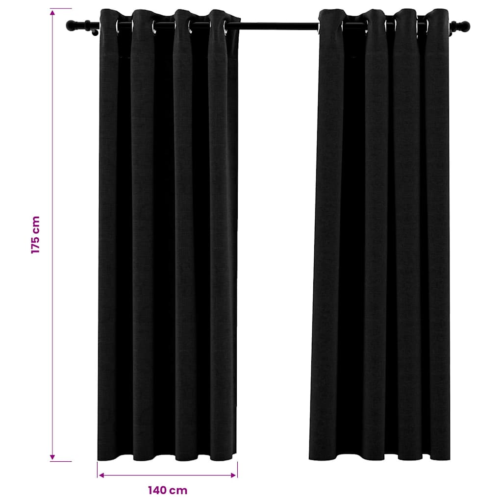 Linen-Look Blackout Curtains 2 pcs Anthracite 140x175cm