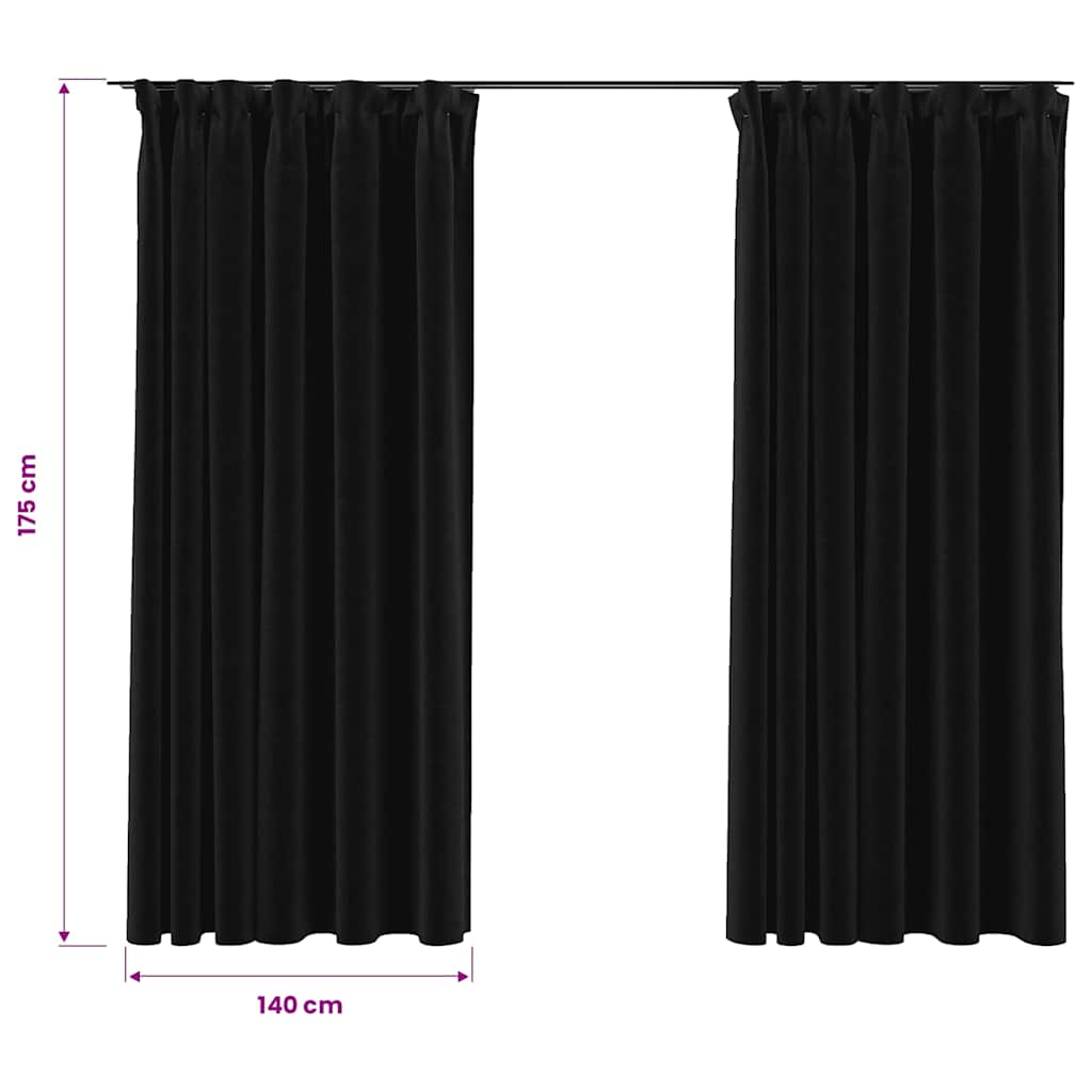 Linen-Look Blackout Curtains with Hooks 2 pcs Anthracite 140x175 cm