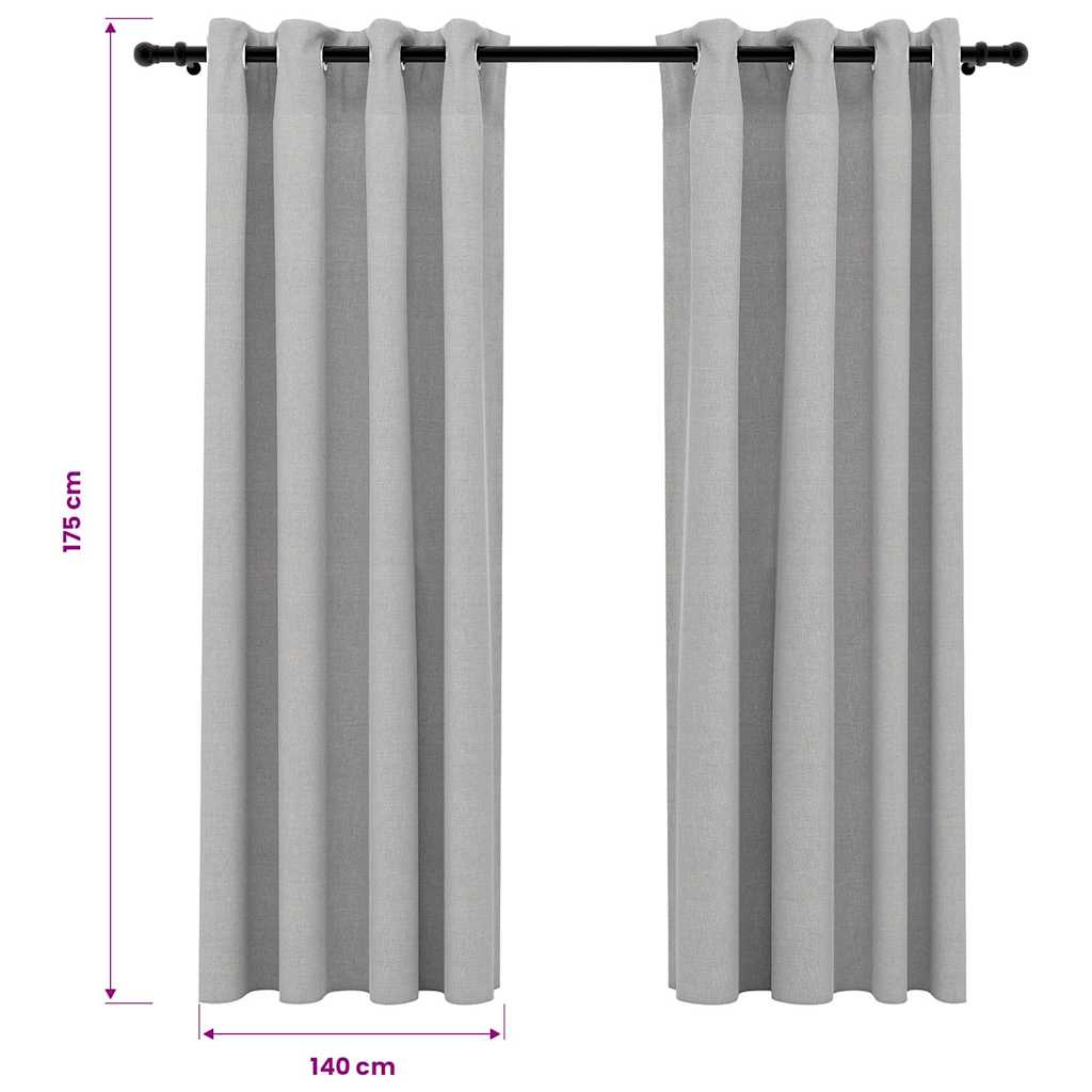 Linen-Look Blackout Curtains with Grommets 2pcs Grey 140x175cm