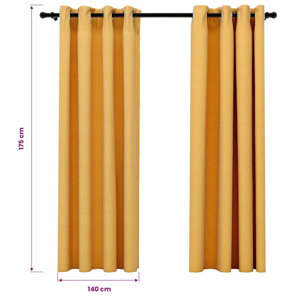 Linen-Look Blackout Curtains with Grommets 2pcs Yellow 140x175cm