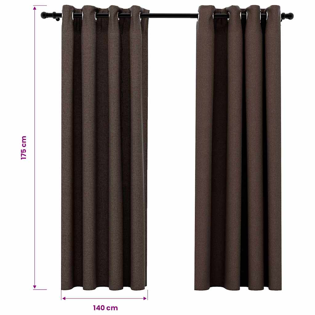 Linen-Look Blackout Curtains with Grommets 2pcs Taupe 140x175cm