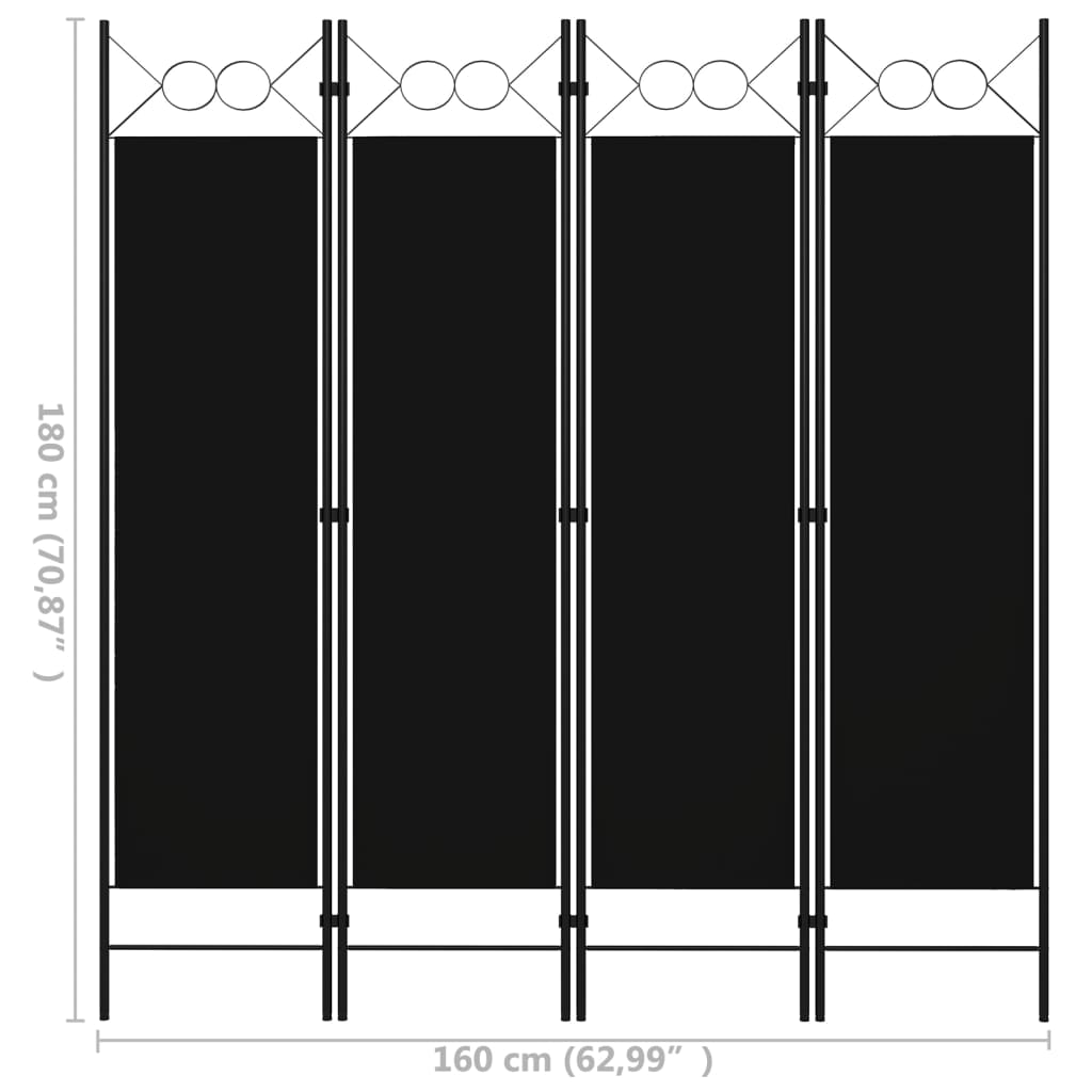4-Panel Room Divider Black 63"x70.9"