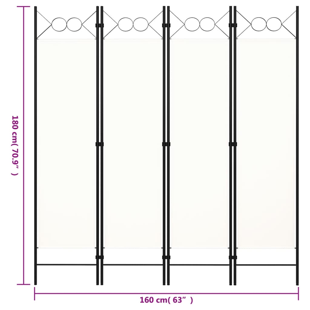 4-Panel Room Divider White 63"x70.9"