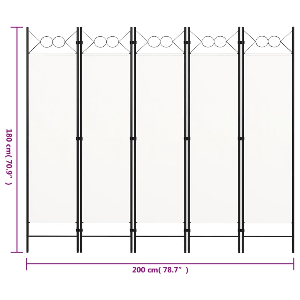 5-Panel Room Divider White 78.7"x70.9"