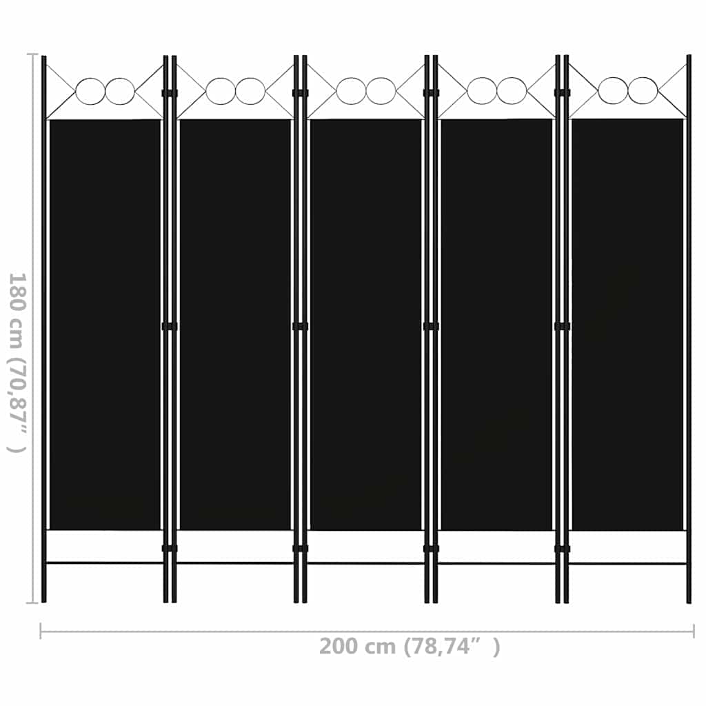 5-Panel Room Divider Black 78.7"x70.9