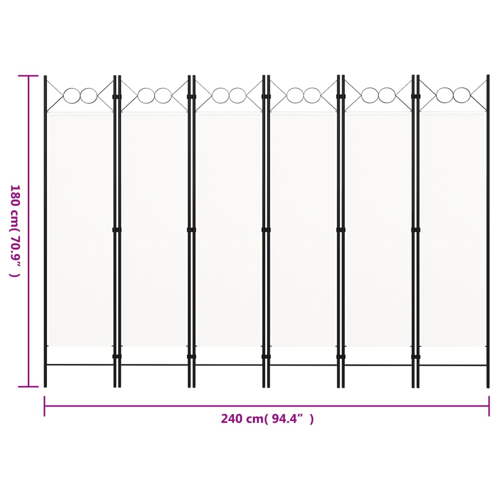 6-Panel Room Divider White 94.5"x70.9"
