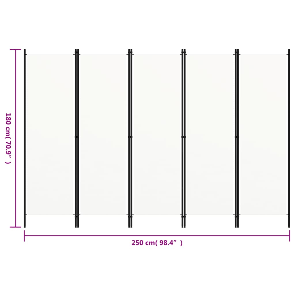 5-Panel Room Divider White 98.4"x70.9"