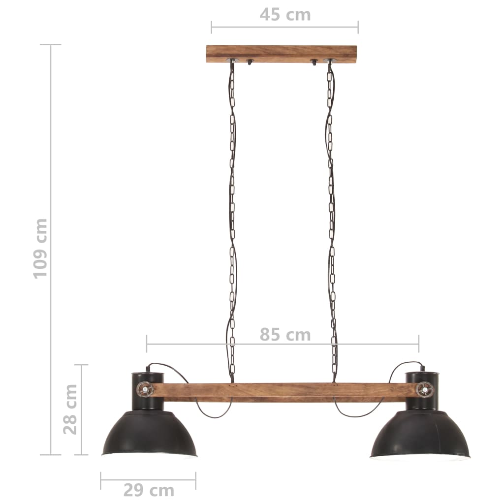 Hanging Lamp | Black and Brown | Iron and Solid Mango Wood | Large