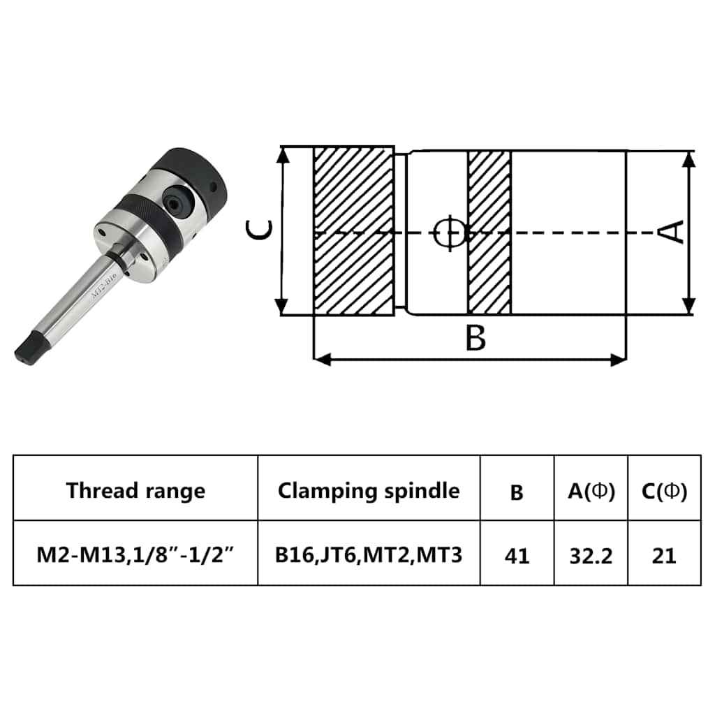 Tapping Chuck TC13-B16 with MT2 Shank for Internal Thread M2-M13