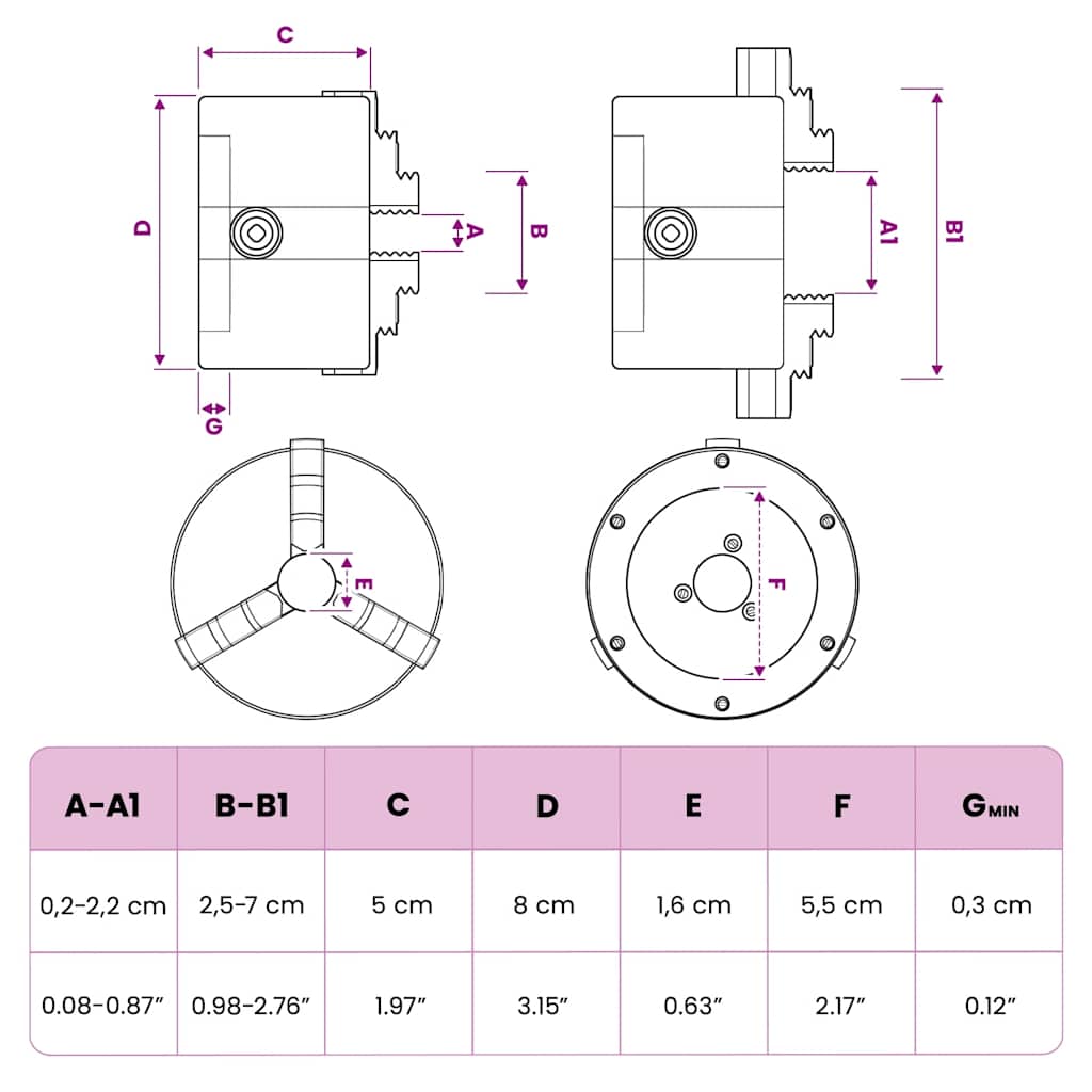 3 Jaw Self-Centering Lathe Chuck 80 mm Steel K11 80