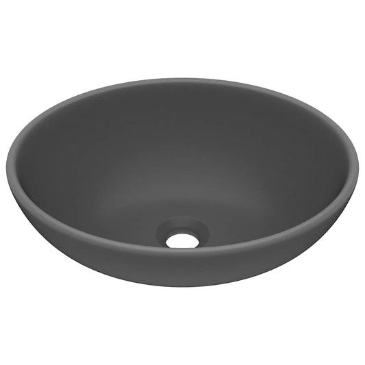 Luxury Basin Oval-shaped Matt Dark Grey 40x33 cm Ceramic