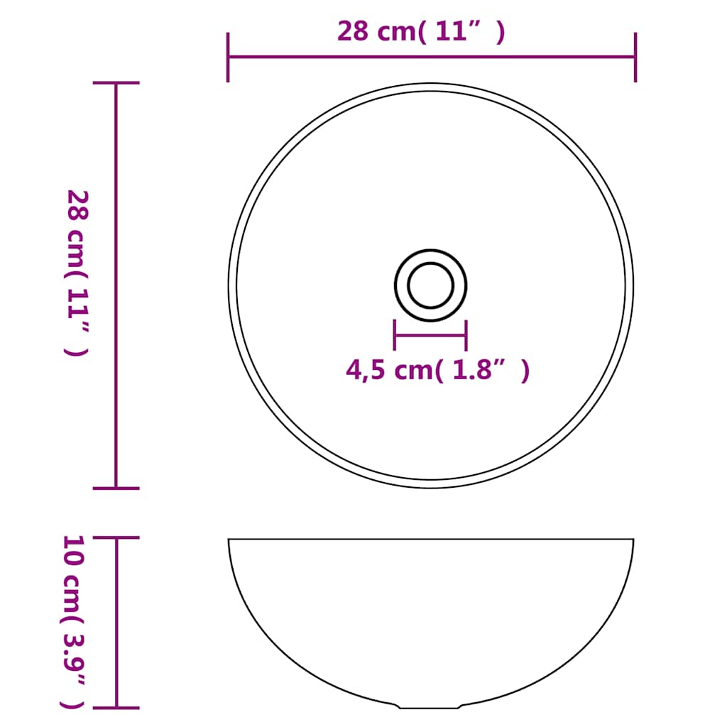 146986 vidaXL Bathroom Sink Ceramic Matt Black Round