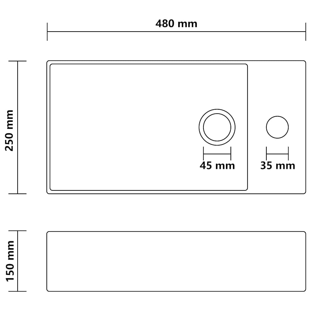 Bathroom Sink with Overflow Ceramic Matt Black