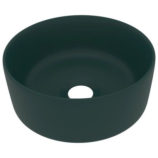 Luxury Wash Basin Round Matt Dark Green 40x15 cm Ceramic
