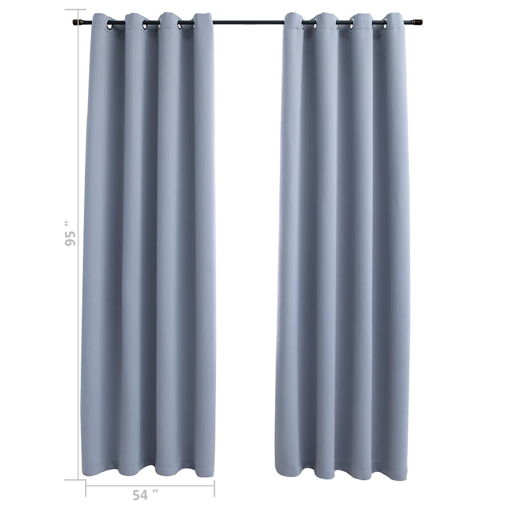 Blackout Curtains with Rings 2 pcs Gray 54"x95" Fabric