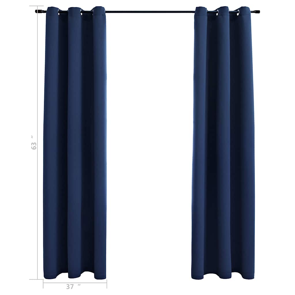 Blackout Curtains with Rings 2 pcs Navy Blue 37"x63" Fabric
