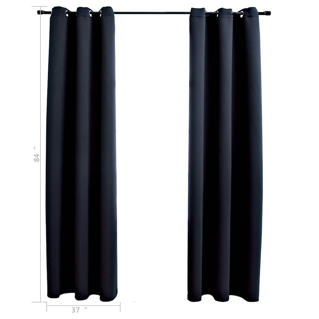 Blackout Curtains with Rings 2 pcs Black 38.2 x 83.9" Fabric