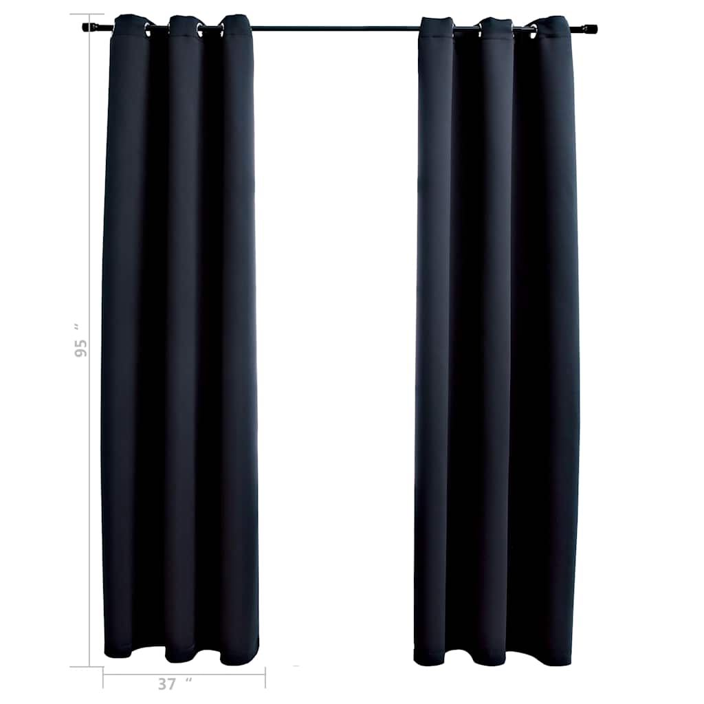 Blackout Curtains with Rings 2 pcs Black 37"x95" Fabric