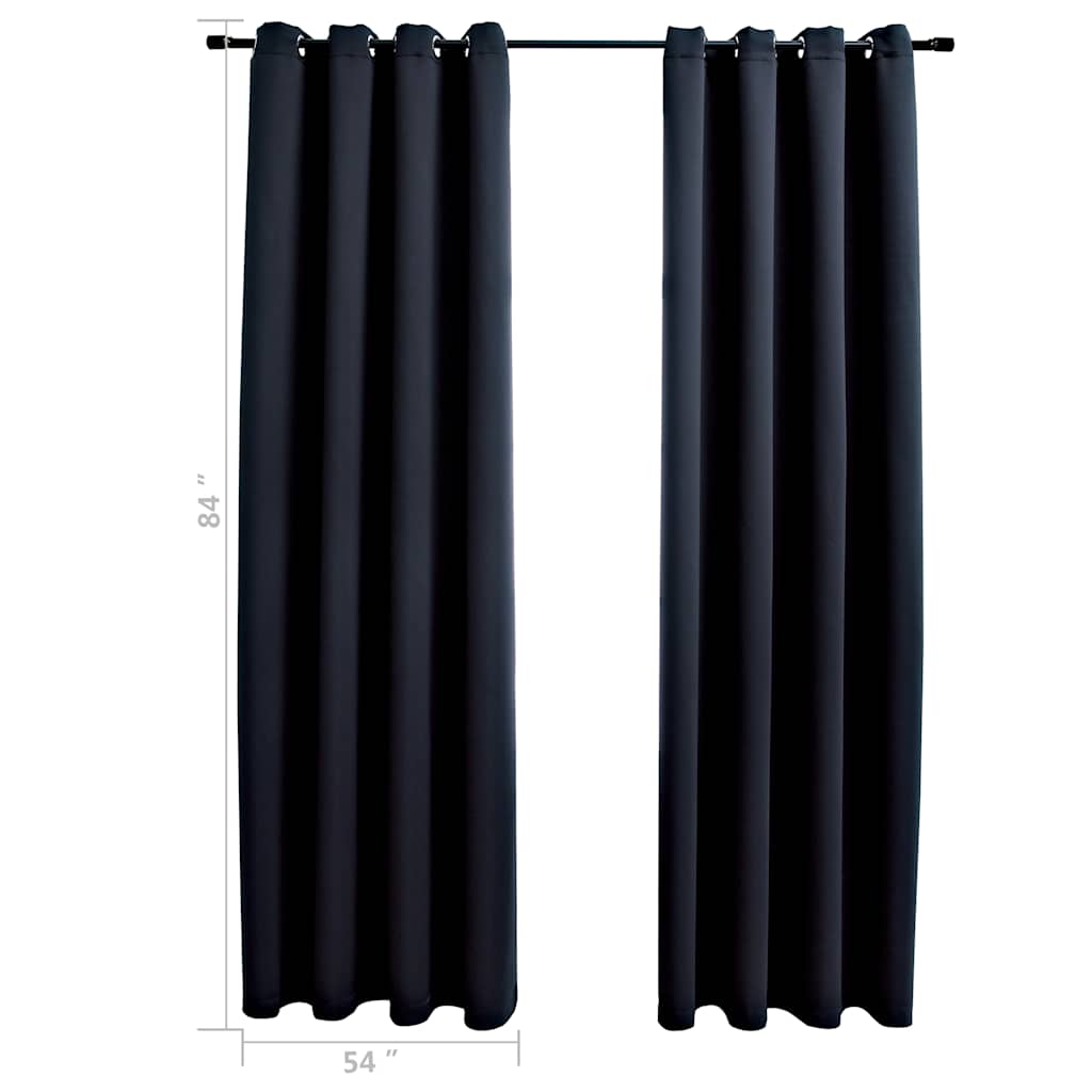 Blackout Curtains with Rings 2 pcs Black 137x213 cm Fabric