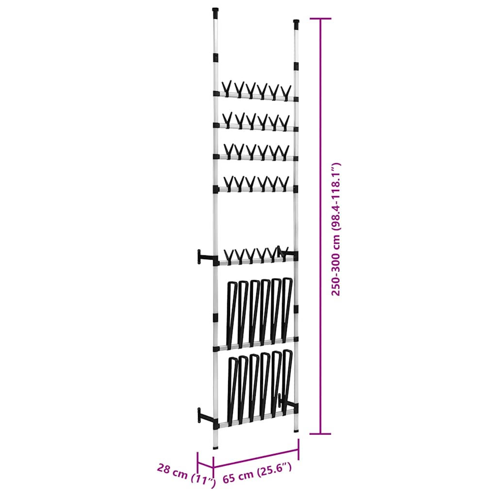 Telescopic Shoe Rack with Rods Aluminium