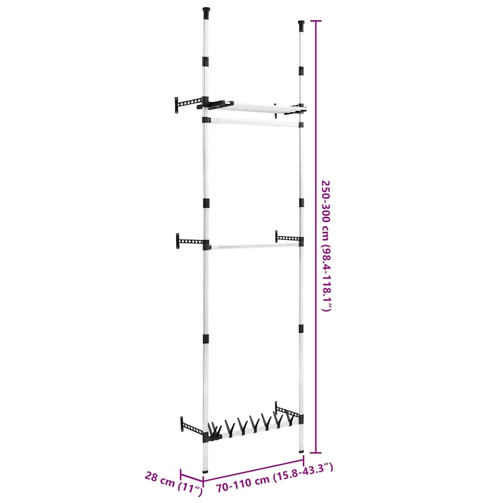 Telescopic Wardrobe System | Silver and Black | Aluminium and Plastic