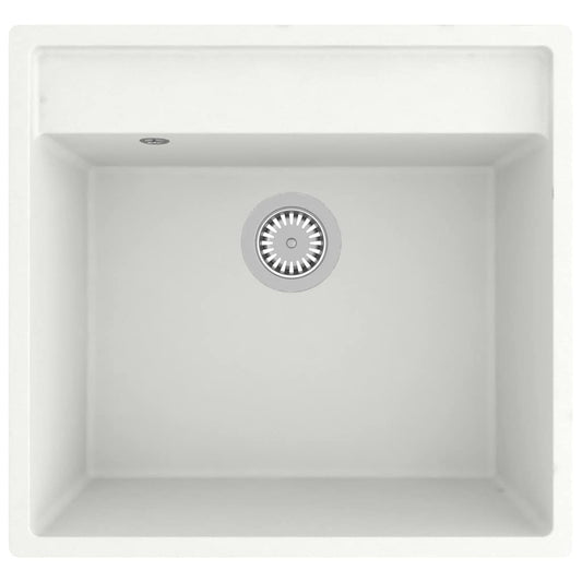 147064 vidaXL Kitchen Sink with Overflow Hole White Granite
