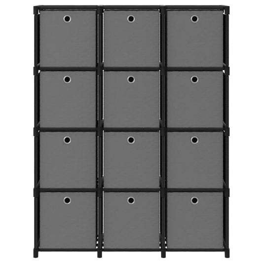 12-Cube Display Shelf with Boxes Black 103x30x141 cm Fabric