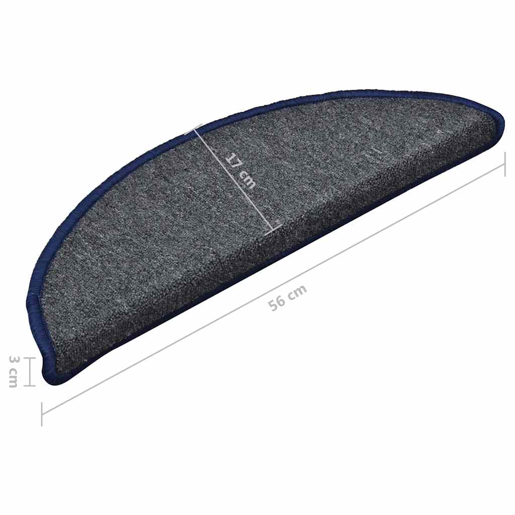 Stair mats 15 pcs 56 x 17 x 3 cm Non-Slip Dark Grey and Blue