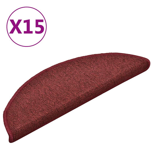 Stair mats 15 pcs 56 x 17 x 3 cm Non-Slip Bordeaux Red