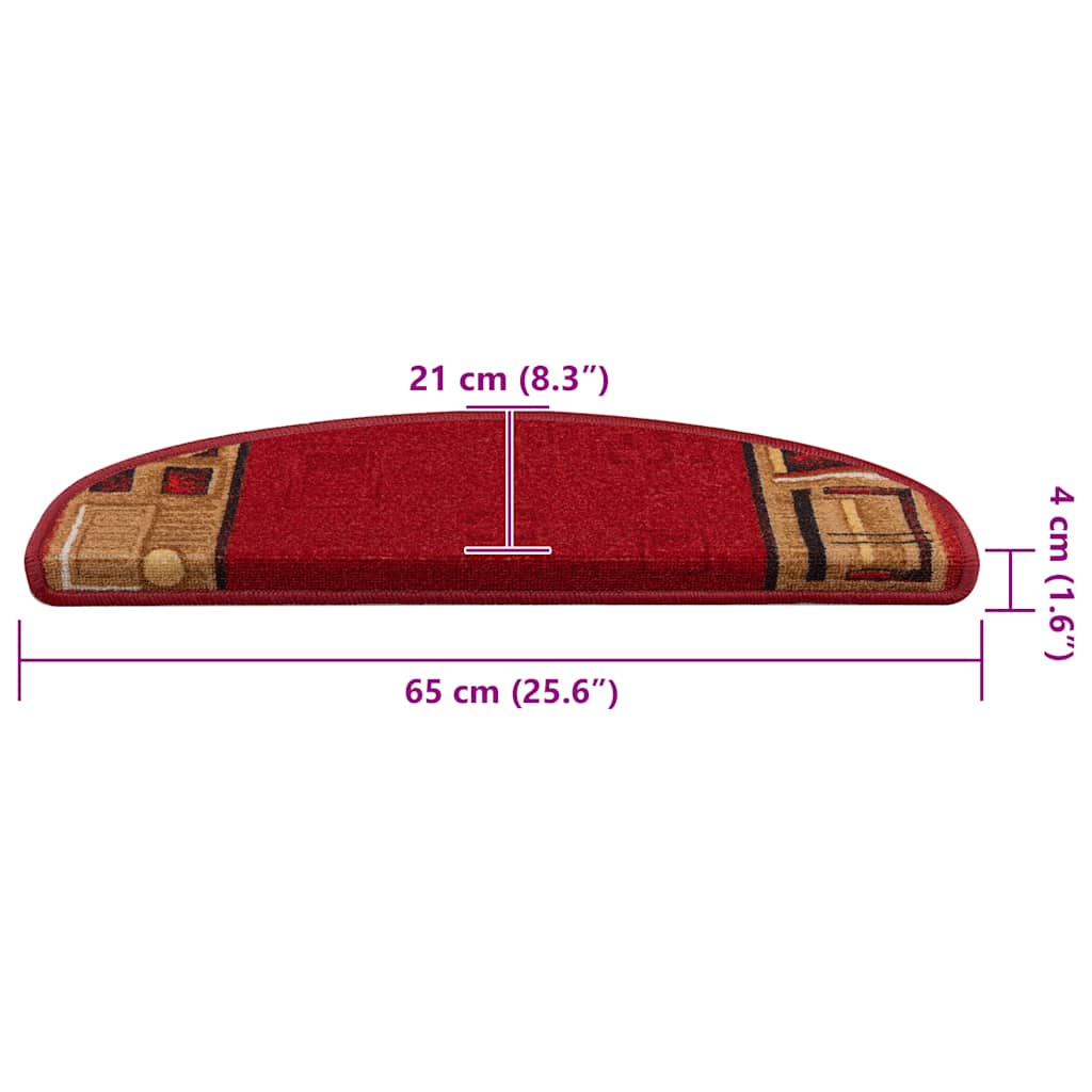 Stair Mat | Set of 15 | Red | 100% Polyamide tufted | 65 x 21 x 4 cm