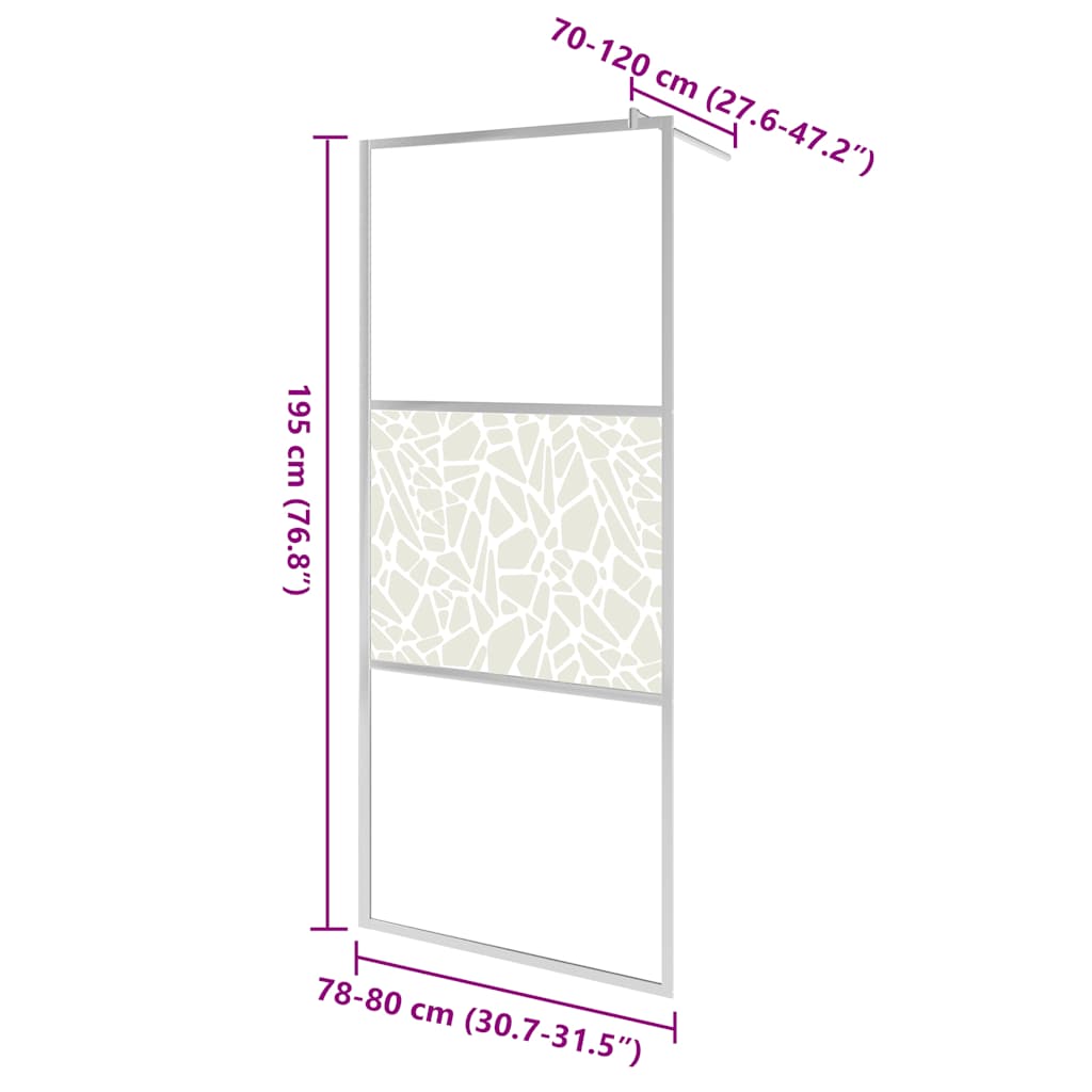Walk-in Shower Wall ESG Glass with Stone Design 80x195 cm