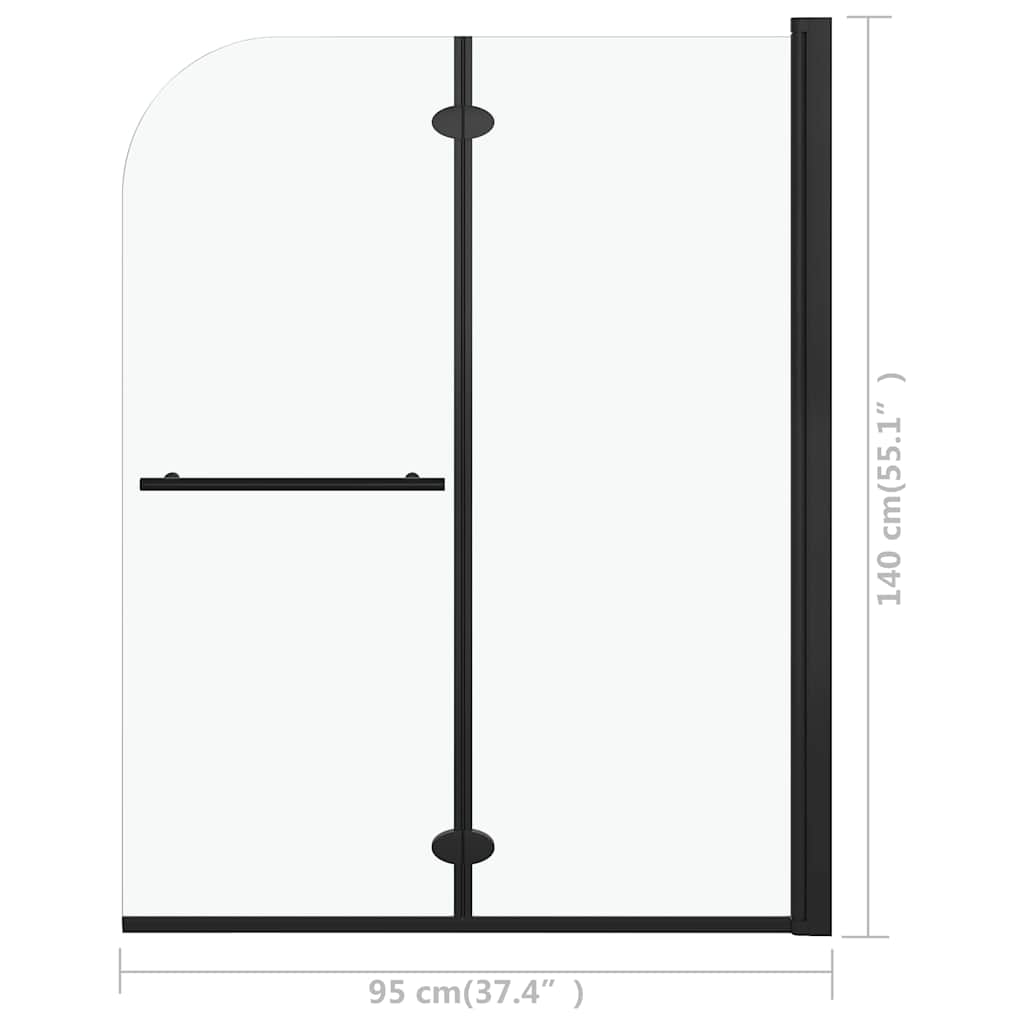 147193 vidaXL Folding Shower Enclosure 2 Panels ESG 95x140 cm Black