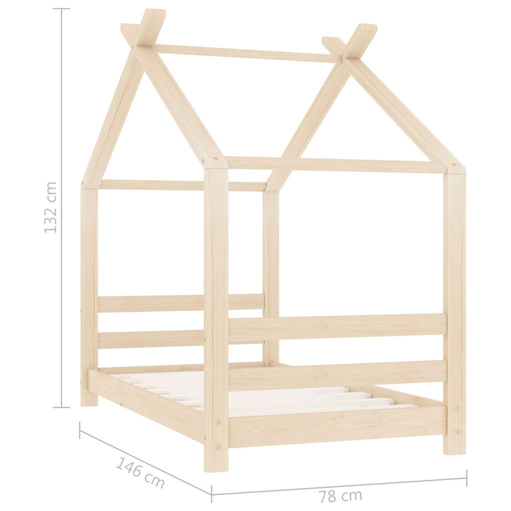Kids Bed Frame | Natural Wood | Solid Pine Wood, Plywood | 70x140 cm