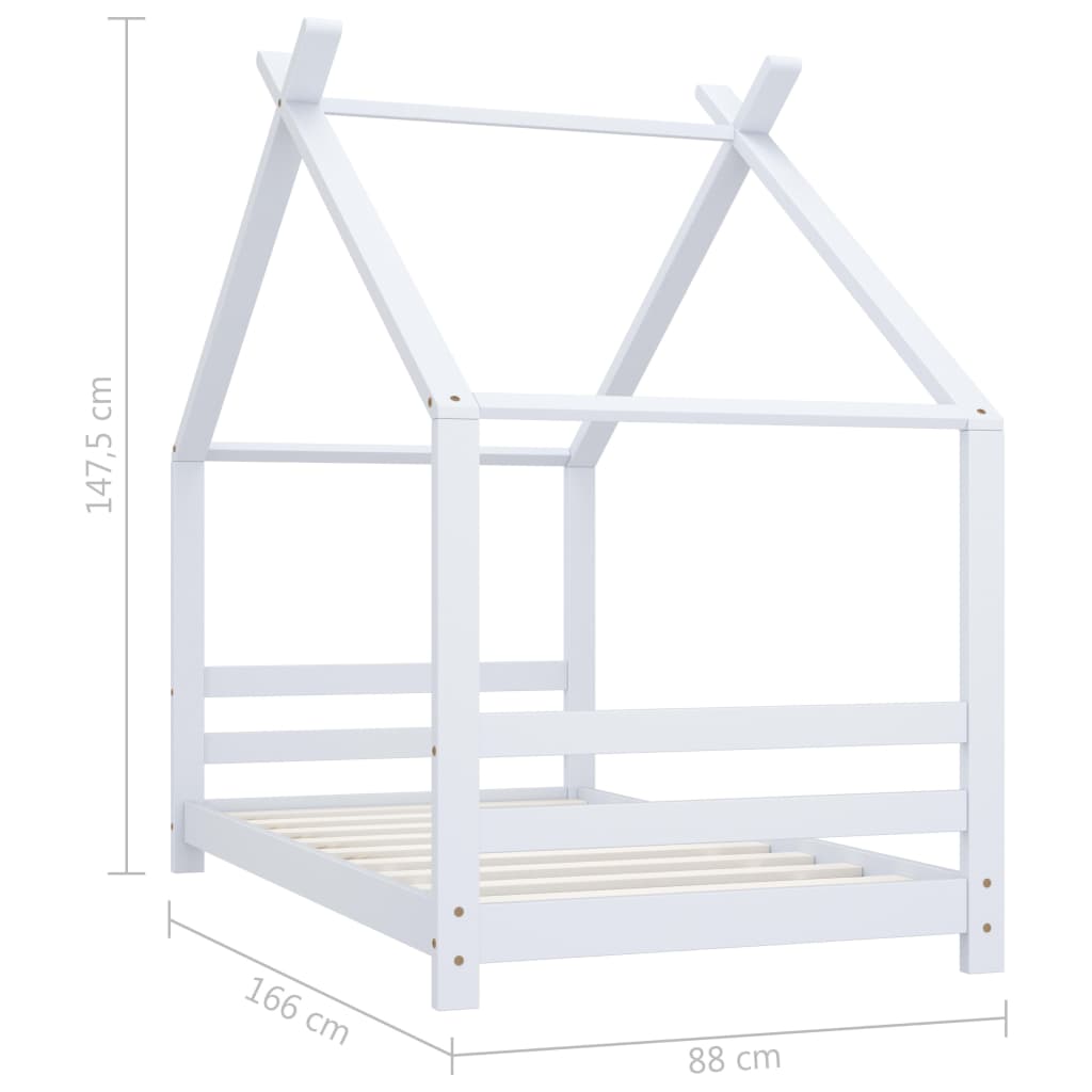 Kids Bed Frame | White | Solid pine wood | 80x160 cm | Decorative Inlays