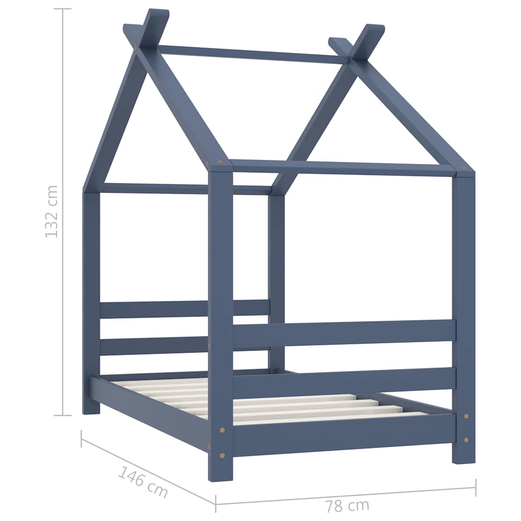 Kids Bed Frame | Grey | Solid pinewood, plywood | 140 cm x 70 cm