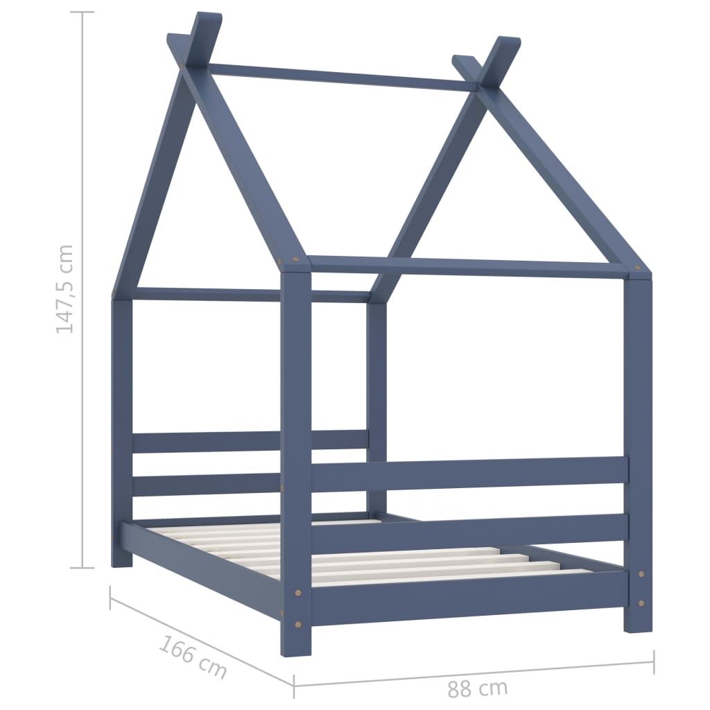 Kids Bed Frame | Grey | Solid pine wood | 80 cm x 160 cm | Durable