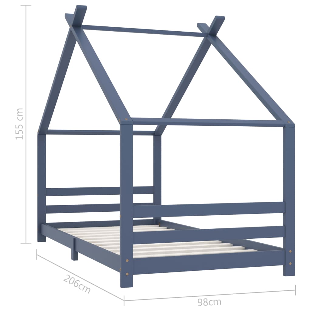 Kids Bed Frame | Grey | Solid pine wood, plywood | Single | Durable