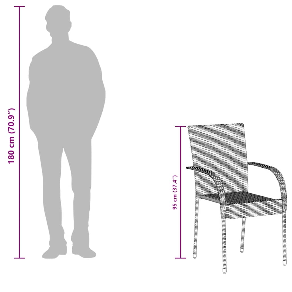 Stackable Patio Chairs 6 pcs Gray Poly Rattan