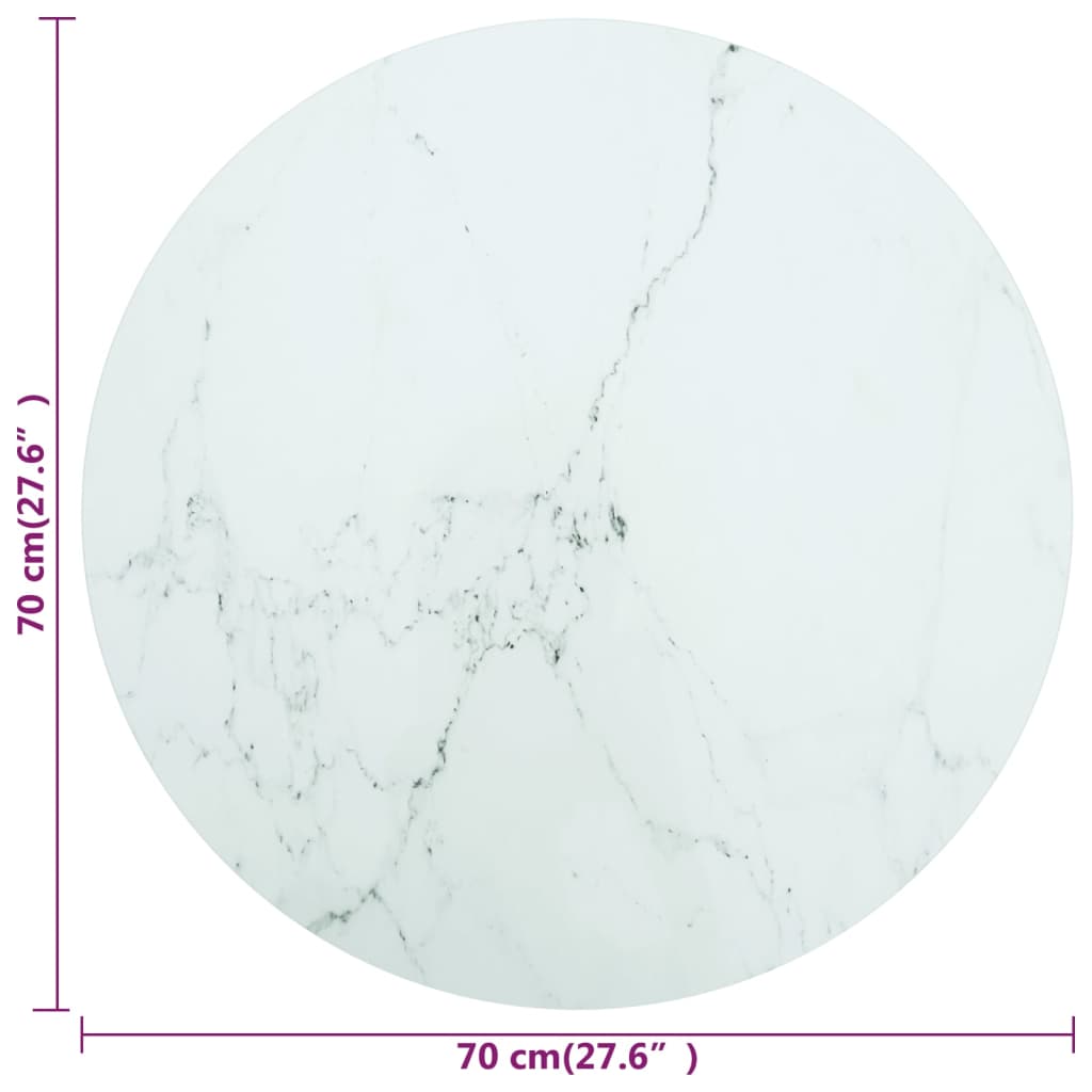 Table Top | White with marble design | Tempered glass | 70 cm Diameter