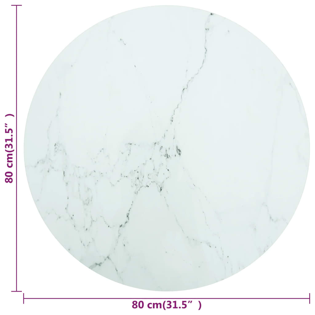 Table Top | White | Tempered glass | 80 cm diameter | Durable
