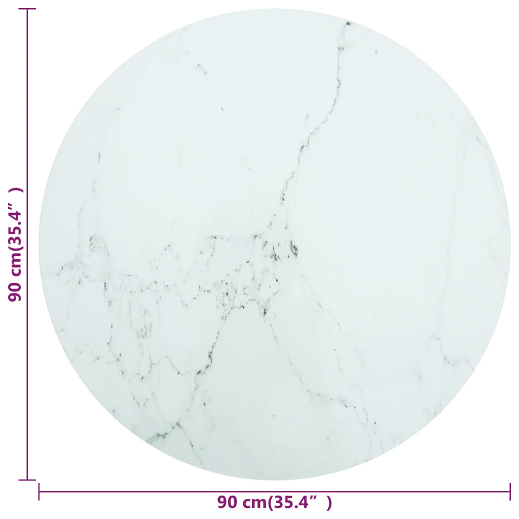 Table Top | White with marble design | Tempered Glass | Ø90x1 cm