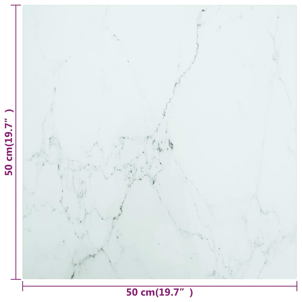 Table Top | White with marble design | Tempered Glass | 50 x 50 cm