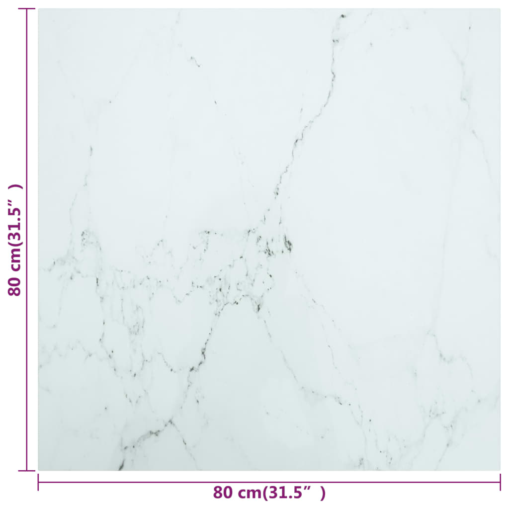 Table Top | White with marble design | Tempered Glass | 80cm x 80cm