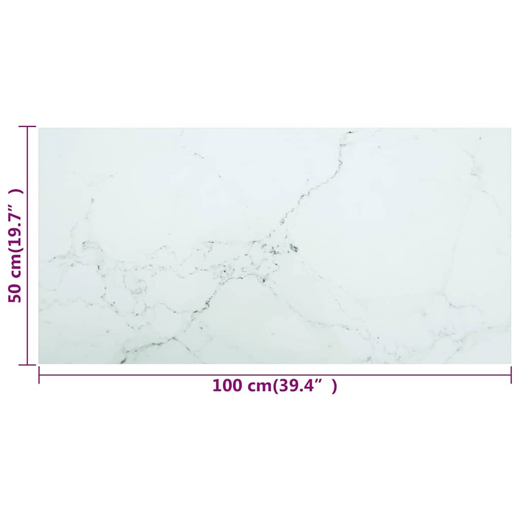 Table Top White 100x50 cm 6mm Tempered Glass with Marble Design