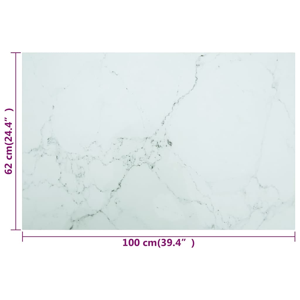 Table Top | White with Marble Design | Tempered Glass | 100x62 cm
